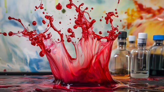 Vibrant red liquid splashing dynamically abstract background art drop color paint water vivid fluid