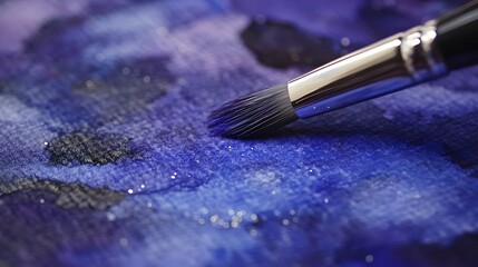 Fototapeta premium Brush Strokes: A macro view captures the graceful dance of a brush on a canvas, its bristles adorned with the vibrant hues of watercolour, creating textures and movement