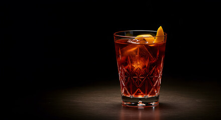 Perfectly Mixed Negroni in Coupe Glass with Orange Twist on Minimal Background