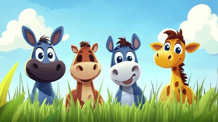Cute cartoon animals in a field (5)