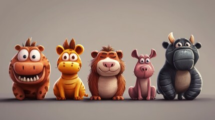 Fototapeta premium Cute cartoon animals in a row (13)