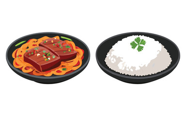 spicy beef with rice - vector illustration