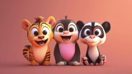Obraz premium Cute cartoon animals posing together
