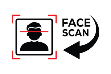 Minimalist face scan graphic with silhouette, red error line, and bold 