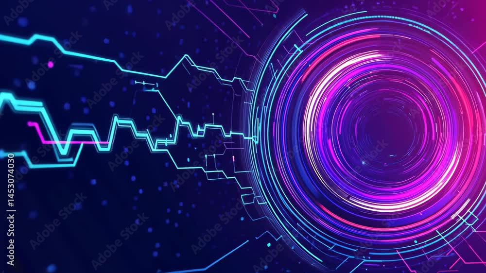 Poster cybernetic fusion: an abstract technological composition where neon-like circuitry intertwines to fo