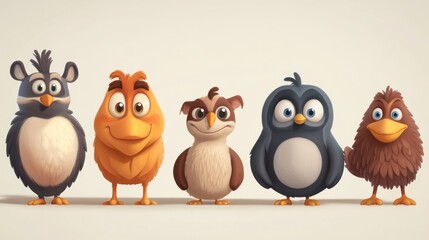 Cute cartoon birds and animals