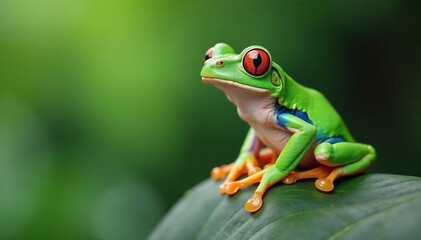 Green tree frog perched on white, vibrant skin, wet, white, bright