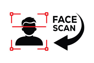 Minimalist face scan graphic with silhouette, red error line, and bold 