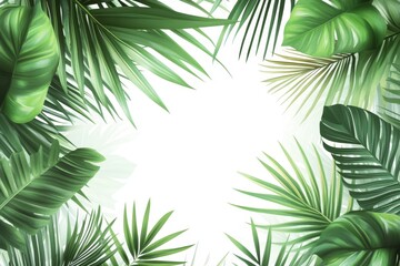 Obraz premium A lush and exotic tropical scene with palm leaves and a sunny sky background.