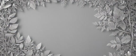 Intricate silver lace leaves frame soft background, luxurious feel, background, metal