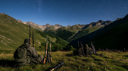 Hunter's vigil: An alpine landscape under the celestial canopy of starry expanse