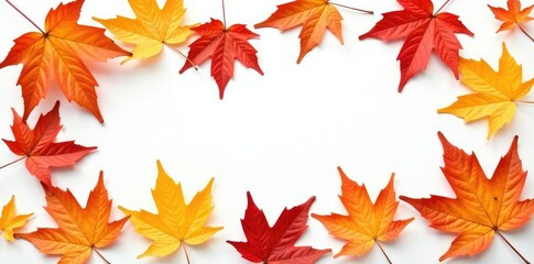 Obraz premium Dried autumn leaves scattered on white background, colors, seasonal