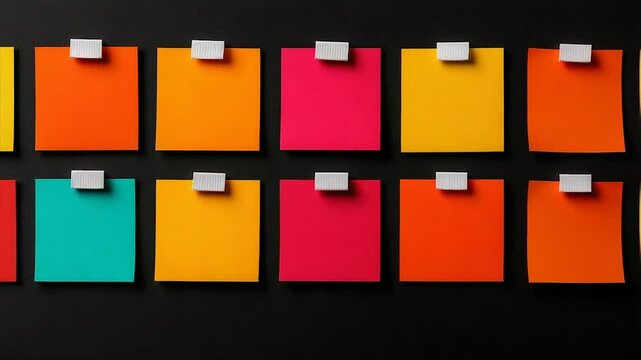 Colorful Sticky Notes on Black Background: Ideas, Planning, Organization
