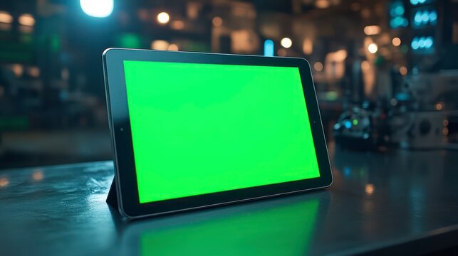 Tablet with Green Screen Display in Modern Setting for Content Creation and Editing