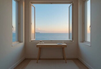 Fototapeta premium modern office with big window ocean view