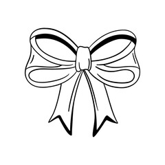 Hand drawn line art fashion vintage bow ribbon accessory for gift or presents. Sketch drawing