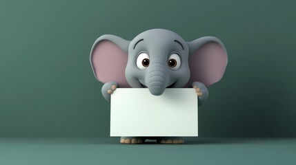 Cute cartoon elephant holding blank sign (19)