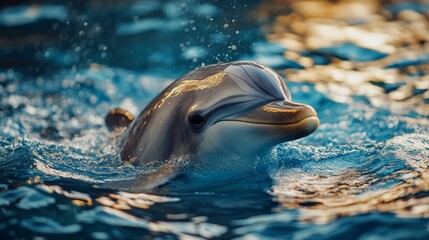 Dolphin jumping out of water in pool.