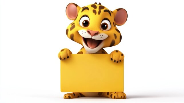 Cute cartoon jaguar holding sign