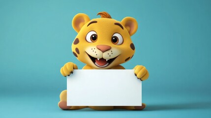 Cute cartoon leopard cub holding blank sign (4)