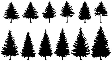 Fototapeta premium Elegant Black Silhouette Pine Tree Collection AI Generated