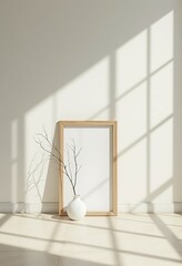 Naklejka premium blank Photo Frame Against Warm and Inviting Room with Simple Decor Elements