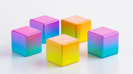 Obraz premium Cybernetic themed render of clean gradient geometric cubes aligned modern symmetrical style with soft light reflections forming a bright scene original background