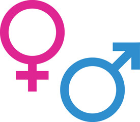 Male female sign, men and women pink and blue symbol, gender icon in flat style.Vector design isolated on white background.