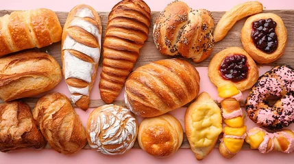 Gordijnen Assorted Fresh Baked Breads and Pastries Variety © Shahina