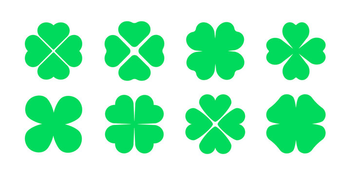 Clover four leaf vector shamrock icon. St Patrick luck clover good irish green heart flat shamrock isolated symbol