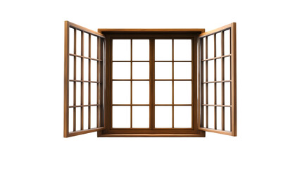 Open Wooden Window with Glass Panes Architectural Element for Home Design and Interior Decorat