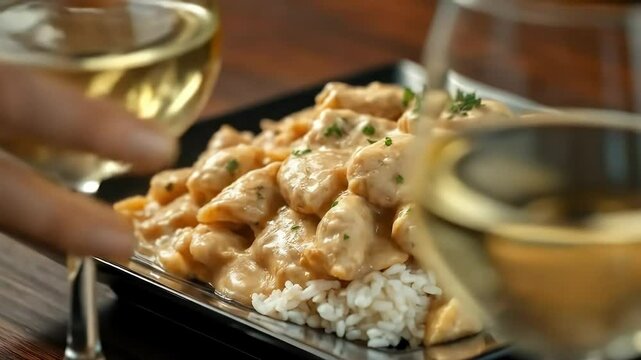 CHICKEN STROGANOFF WITH RICE
