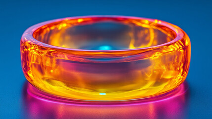 A sleek modern new shiny smart ring with embedded sensors on a bright slick surface, symbolizing innovation, technology, and the future of wearable devices
