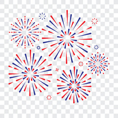 fireworks with a red and blue stars and sparks . United states of america independence day fireworks. Red, blue fireworks for 4th of July. isolated on white. vector illustration