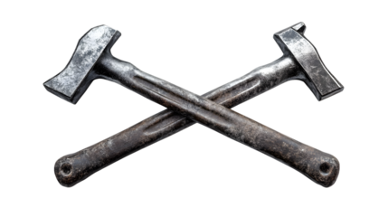 Crossed Metal Hammers Vintage Tools for Industrial Construction and DIY Projects