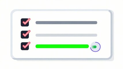 Visual Checklist with Ticking Icons and Progress Bar Illustrating Achievement Goals in 4K Quality