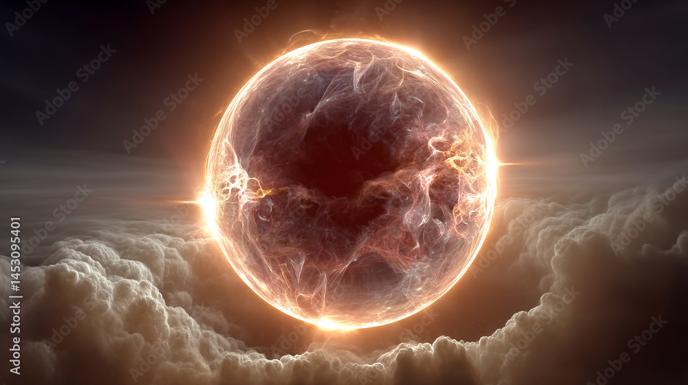 Poster abstract digital background featuring a glowing circular interface with intricate patterns, represen