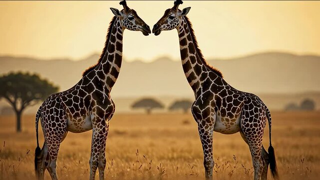 Giraffe in habitat Africa. African savannah. Long neck. AI Generative