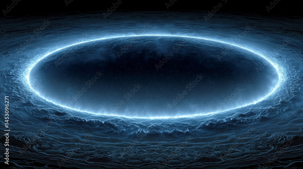 Poster abstract digital background featuring a glowing circular interface with intricate patterns, represen