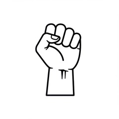 Raised fist symbol line drawing on white background