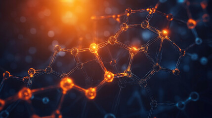 Abstract gold silver white molecule structure background. Close-up of a metallic molecular structure blurred background. Abstract molecular structure with transparent molecules, concept of science