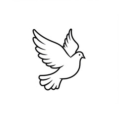 Fototapeta premium Flying dove outline vector drawing on white background