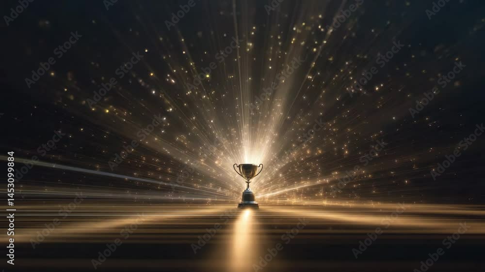 Aufkleber rays of light focusing on a floating trophy with spark particles in a stunning 4k background