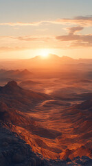 Naklejka premium Aerial view of the Bentonite Hills after sunset showcasing the striking multi-colored layers of clay and sediment near the Mars Desert Research Station in Utah, highlighting natural geological formati