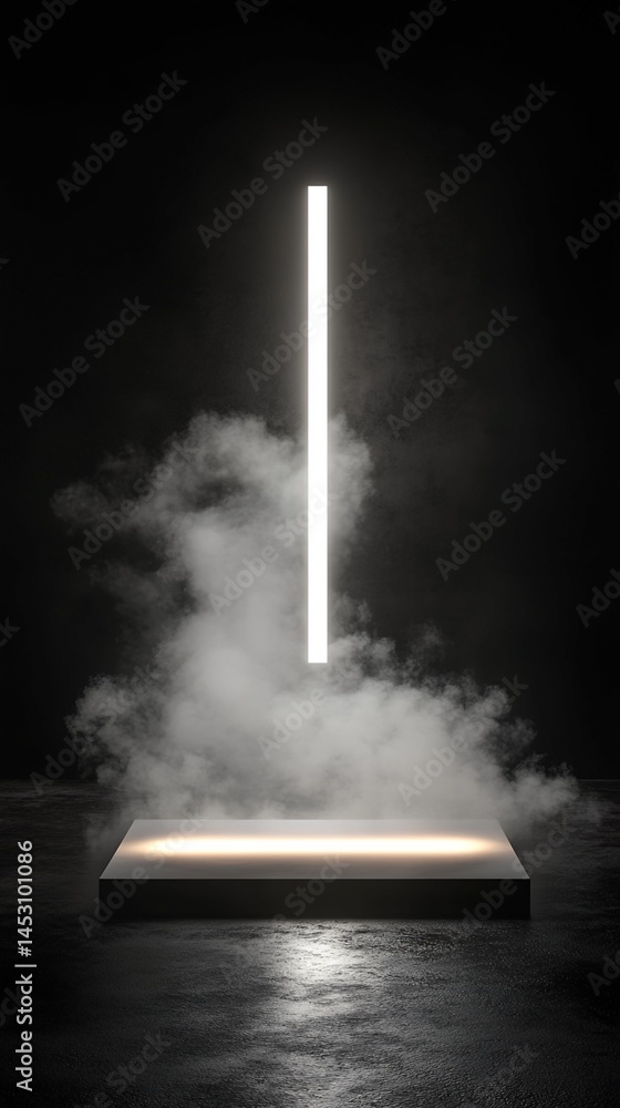 Poster illuminated platform with vertical light source in smoky environment