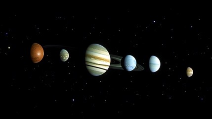 Solar System with Moons: The solar system with major moons of each planet visible, such as Titan orbiting Saturn and Europa near Jupiter. 
