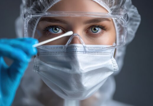 Female scientist conducts laboratory research with precision.