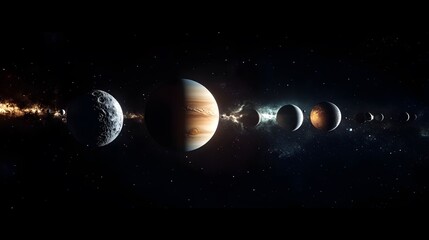 Solar System with Moons: The solar system with major moons of each planet visible, such as Titan orbiting Saturn and Europa near Jupiter. 

