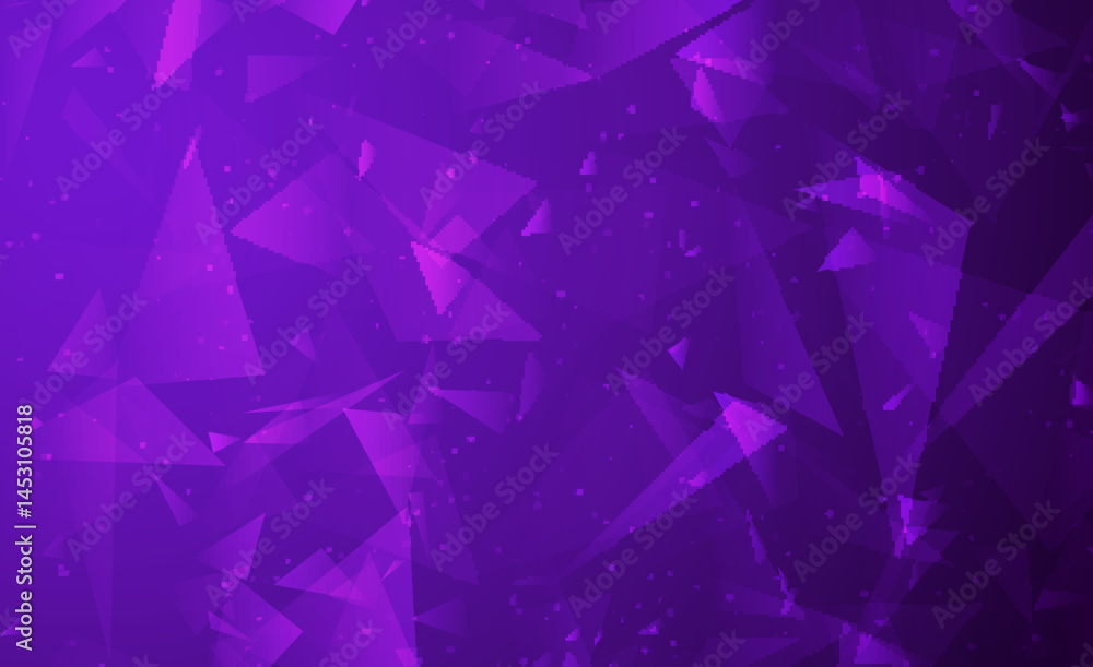 Poster abstract purple geometric background with transparent triangle shapes and subtle particle texture fo