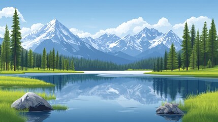Fototapeta premium Glacier Park's peaceful landscape features lakes in pastel hues